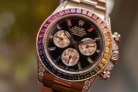 rolex daytona cosmograph diamond rainbow edition rose gold watch|rolex rainbow daytona original price.